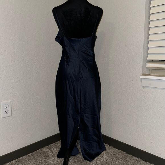 Princess Polly Navy Blue Dress Cowl Neck Women's Size US 12 Long Slit on Back - Picture 2 of 7